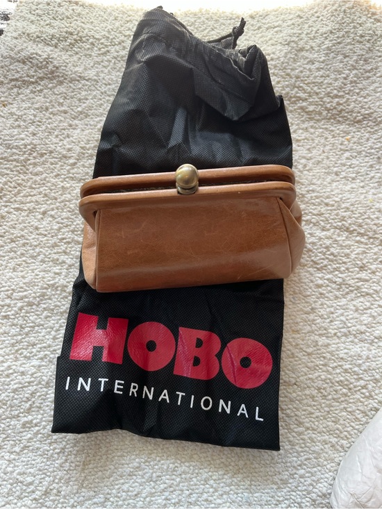 HOBO Handbags - HOBO Brown Leather Kiss-Lock Clutch Coin Purse Optional Chain Cross Body Strap